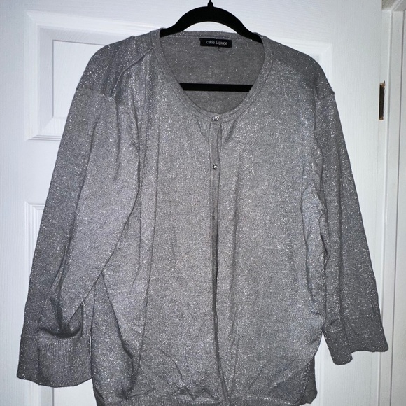 Cable & Gauge Silver Cardigan – XL, Diamond Buttons - Picture 1 of 11